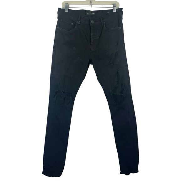 Purple Brand P002 Jeans Men's Size 32x32 Slim Black Wash Blowout Distressed BOP - Picture 1 of 16